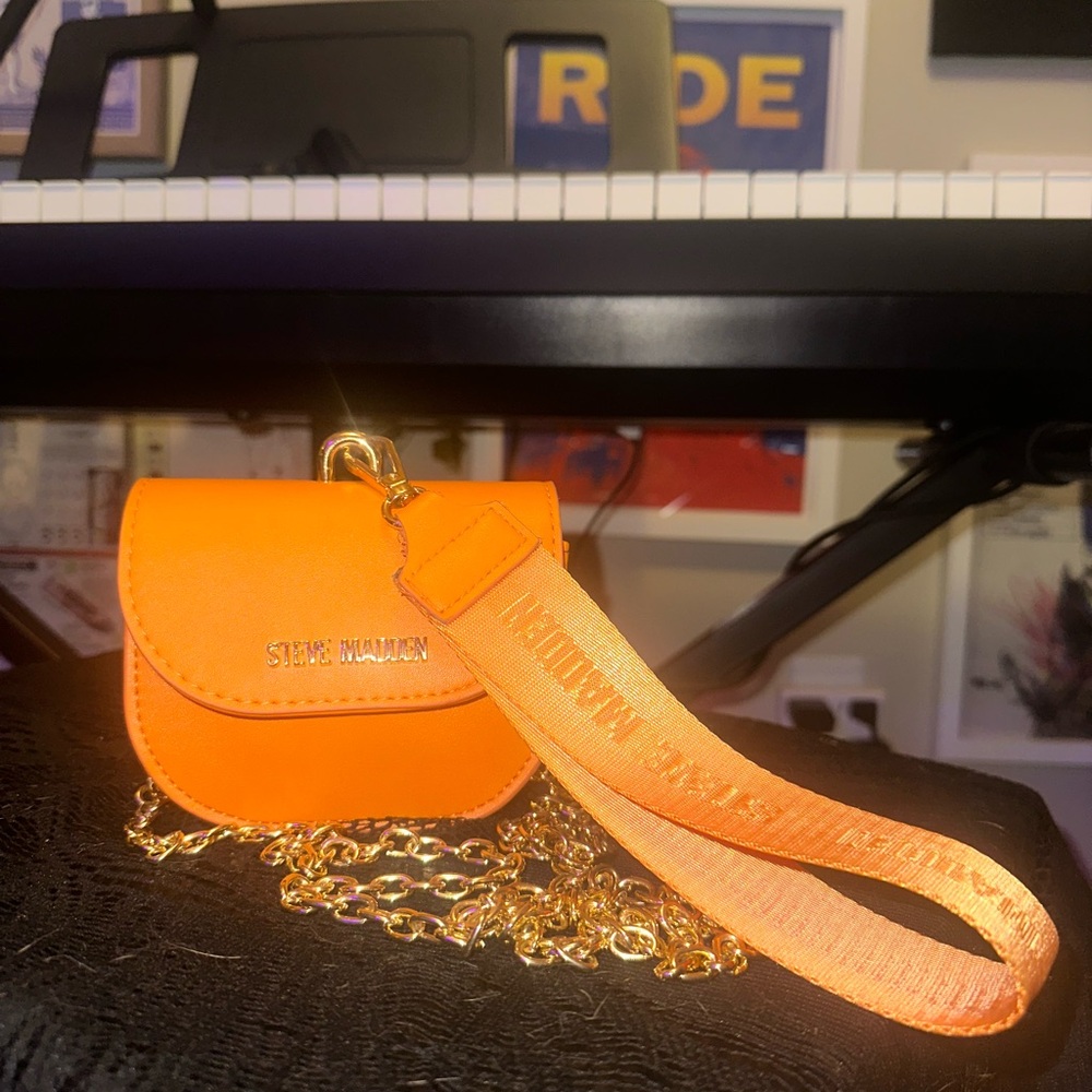 Steve Madden Neon Orange Mini Crossbody with Gold Chain